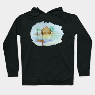 Quiet Landscape. Watercolor landscape serenity Hoodie